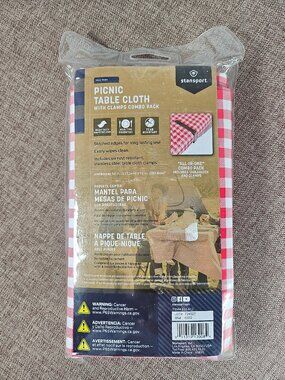 Stansport Picnic Table Cloth With Clamps 54" x 72" Reusable Tear Resistant